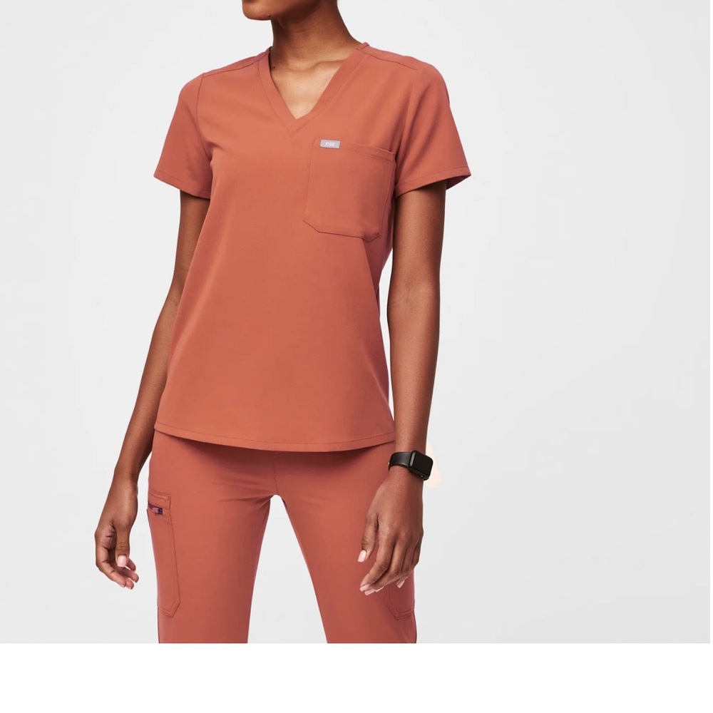 Figs Orange Fitted Short Sleeve Tee